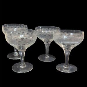Fostoria Clover Leaf Etched‎ Champagne Sherbet Coupes 4.5 Inch Set Of 4 vintage